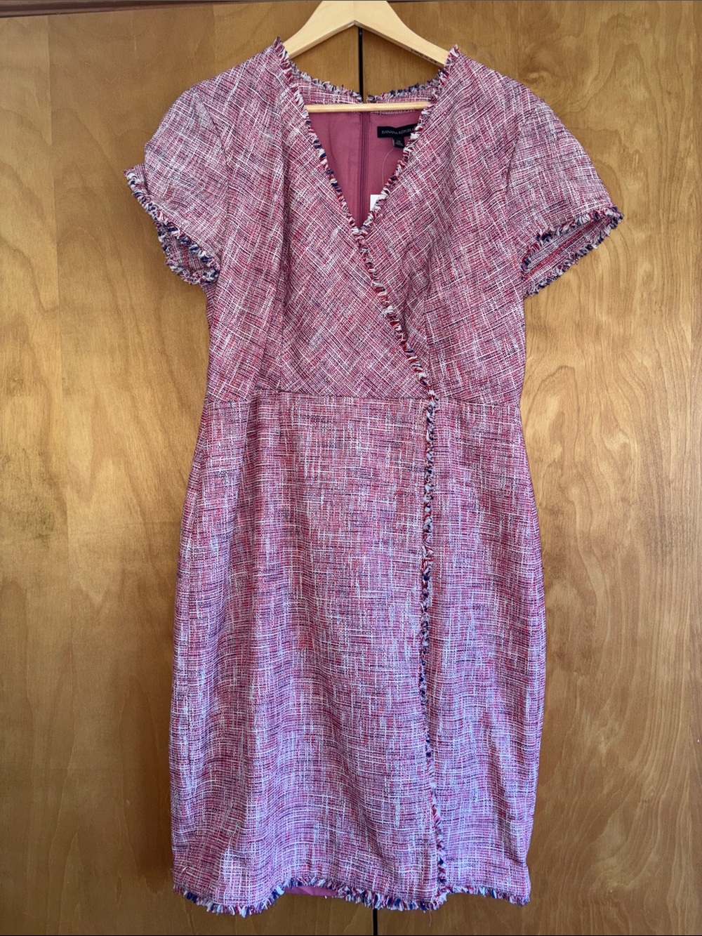 Banana Republic Textured Pink Tweed Sheath Dress Size 16